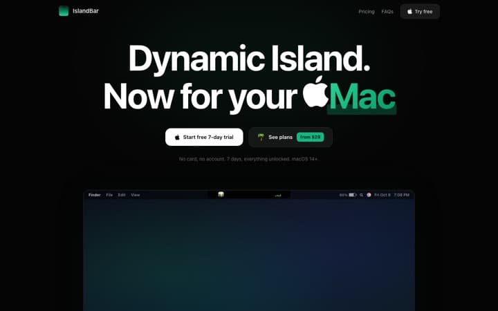 IslandBar, native macos app: desktop view